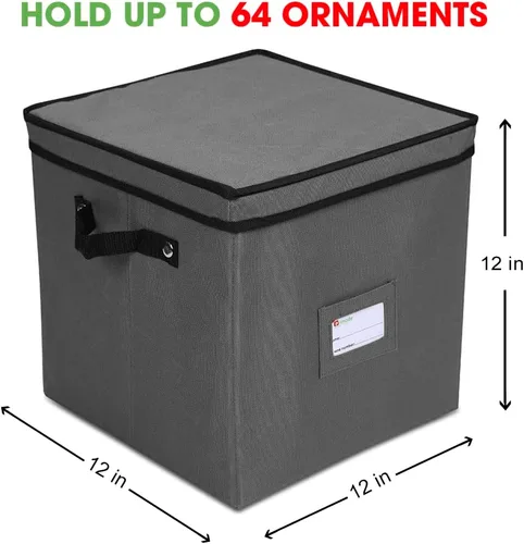 Miniatura 6 de Cofre de almacenamiento para adornos navideños, con 4 bandejas con capacidad para hasta 64 bolas de adorno, con separadores (gris)