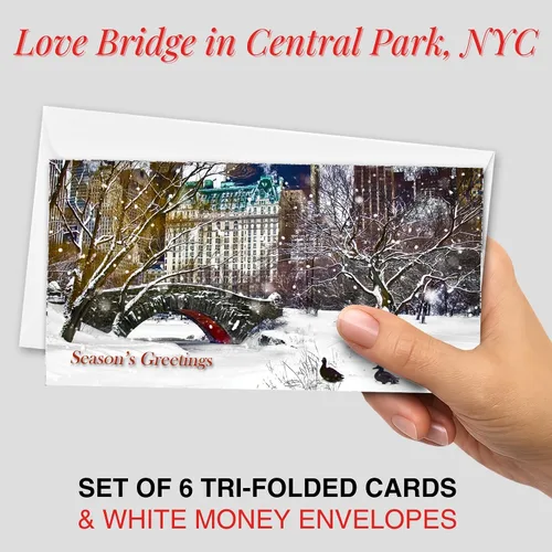 Miniatura 2 de Love Bridge Central Park New York City Holidays - Juego de 6 tarjetas de felicitación de 6 1/4 x 3 1/4 pulgadas, juego de 6 tarjetas y 6 sobres