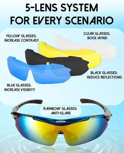 Miniatura 3 de Gafas de sol polarizadas para hombres y mujeres, 5 lentes con protección UV, antirreflejos, para deportes, béisbol, correr