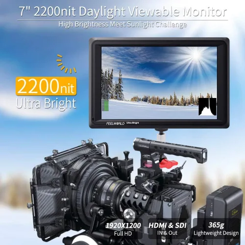 Miniatura 2 de FEELWORLD FW279S 7 pulgadas ultra brillante 2200nit cámara DSLR Monitor de campo luz diurna visible alto brillo Full HD 1920x1200 3G SDI 4K HDMI