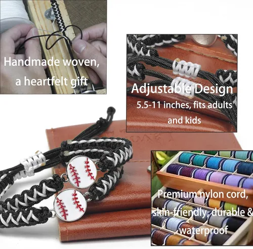 Miniatura 3 de Pulsera con dije de béisbol de 2 piezas de regalo para niños, niñas, adultos Joyería deportiva elegante Gran regalo de cumpleaños