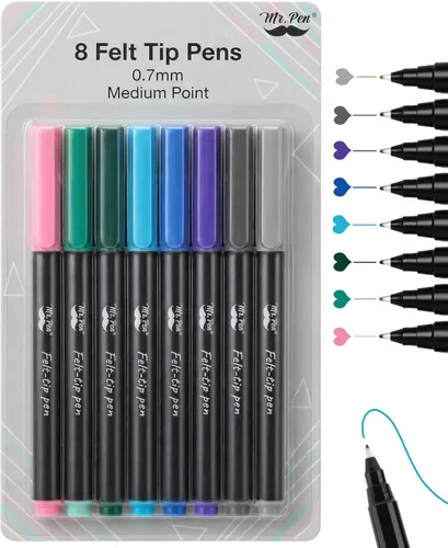 Miniatura 12 de Mr. Pen - Bolígrafos de punta de fieltro, paquete de 8, 0.028 in, colores surtidos, secado rápido, bolígrafos de punta de fieltro fina para artes