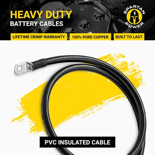 Miniatura 3 de Spartan Power - Cable de batería negro, 2 pies, negativo solo 3/8 pulgadas M10 fabricado en EE. UU.