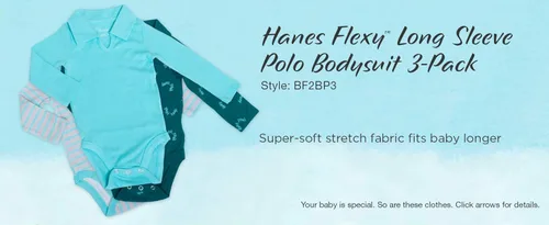 Miniatura 3 de Hanes Ultimate Baby Flexy - Paquete de 3 mamelucos tipo polo de manga larga