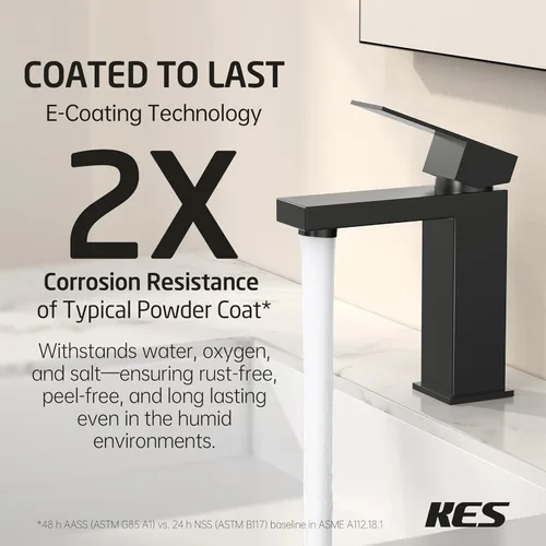 Miniatura 2 de KES Grifo de baño negro de una sola manija y desagüe para lavabo con rebosadero, grifo de lavabo certificado cUPC con tapón de desagüe desplegable