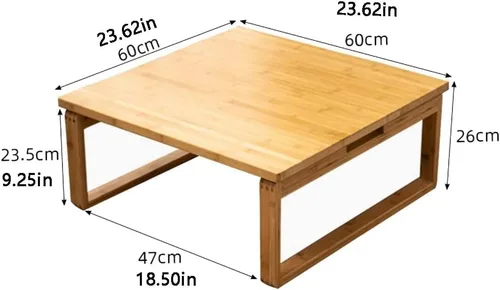 Miniatura 3 de Mesa baja plegable multifunción de bambú estilo japonés, mesa de té cuadrada con patas plegables, mesa de comedor pequeña plegable para el hogar