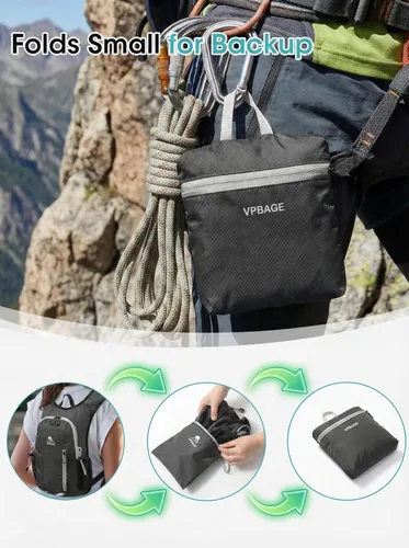 Miniatura 7 de Mochila de senderismo pequeña plegable con 3 bolsillos para correa, mochila ligera 300D a prueba de derrames para hombres y mujeres, mochila