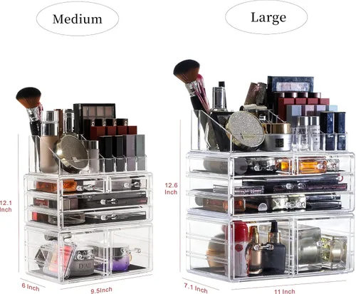 Miniatura 2 de Cq acrylic Paquete de 3 organizadores de almacenamiento de maquillaje transparentes, apilables con 6 cajones, lindo organizador de escritorio