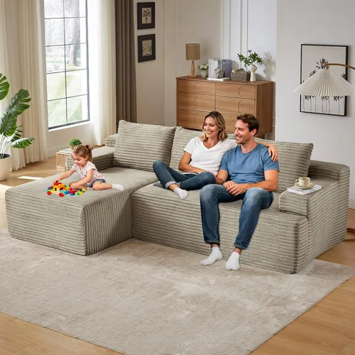 Miniatura 51 de Sofá seccional Cloud de 96 pulgadas, sofá deshuesado para sala de estar, sofá modular con asiento profundo, sofá de pana cómodo y esponjoso con Negro