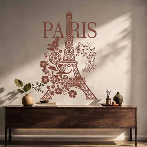 Miniatura 5 de Vinilo París Torre Eiffel Romántico Notas Musicales Flores Pegatinas Mural Decoración Grande (g4977) Negro