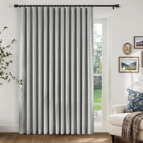 Miniatura 12 de INOVADAY Cortinas térmicas para puerta corredera 100% opacas para dormitorio, cortinas de puerta corrediza de vidrio extra anchas para patio, lino