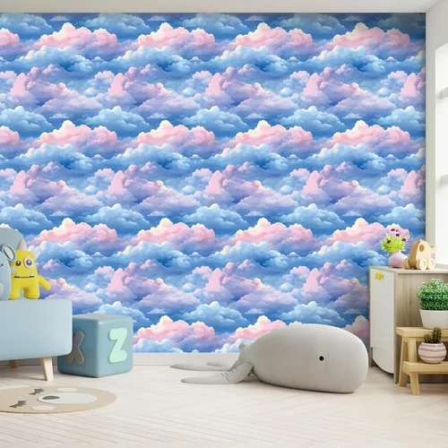 Miniatura 7 de VaryStyle Papel Tapiz Estético de Nubes Azul Brillante/Rosa Cielo Papel Tapiz Despegar y Pegar Papel de Contacto para Paredes Guardería 17.7"×118