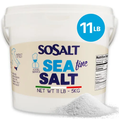SoSalt Dal Mare Di Trapani, Sal marina fina de Sicilia, cubo de servicio de alimentos, (11.0 lbs) 11 libras, todo natural, sal marina mediterránea a