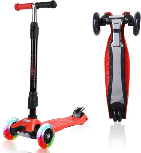 Patinete de 3 ruedas para niños de 6 a 12 años, patinete infantil con ruedas iluminadas, diseño de cubierta resistente y 4 alturas ajustables, Negro