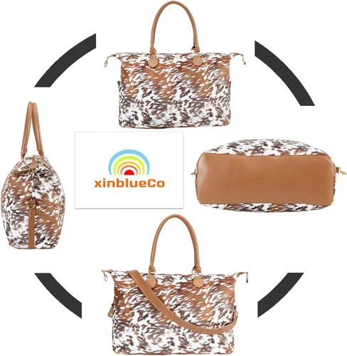 Miniatura 5 de Bolsa de fin de semana para mujer, bolsa de viaje grande con correa para el hombro, vaca y leopardo