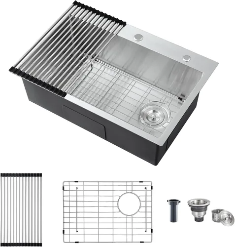 Miniatura 13 de ROVATE Fregadero de cocina de 20 x 16 pulgadas, fregadero de cocina de montaje superior hecho a mano, fregadero de cocina o bar de acero inoxidable