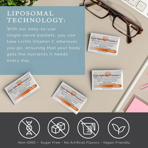 Miniatura 5 de LivOn Laboratories Lypo–Spheric Liposomal Vitamina C 1000mg 30 paquetes – Sin azúcar, apoyo inmunológico, a base de plantas – Fácil de tragar