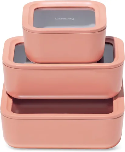 Miniatura 29 de Caraway - Juego de 3 recipientes de vidrio, almacenamiento de alimentos, 10/6.6 /4.4 tazas, revestimiento de cerámica, no tóxico, antiadherente