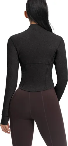 Miniatura 99 de AVGO Chaquetas de entrenamiento recortadas para mujer, con cremallera, ajustadas, atléticas, con agujeros para el pulgar
