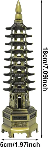 Miniatura 2 de Honbay 1 pieza de aleación de metal WenChang Torre Modelo Estatua Feng Shui Decoración Budismo Templo Decoración Jardín Miniatura para Oficina Hogar
