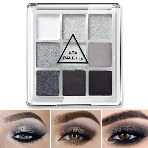 Paleta de sombras de ojos de 9 colores negro ahumado mate con purpurina, sombra de ojos duradera impermeable para niñas y mujeres (juego 1, negro