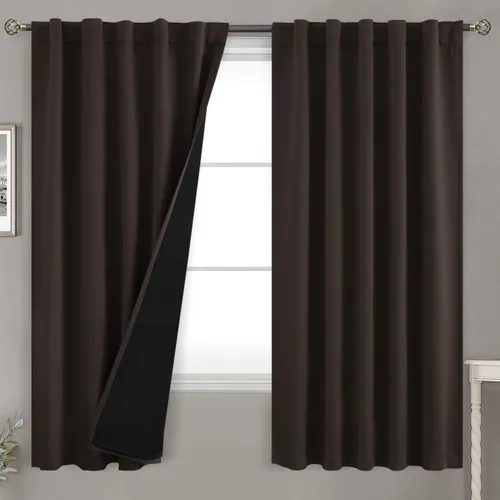 Miniatura 163 de BGment Cortinas 100% opacas beige de 63 pulgadas de largo con forro aislante térmico, bolsillo para varilla y lengüeta trasera de doble capa