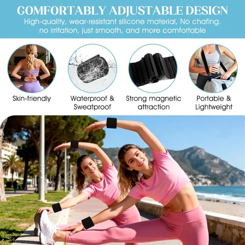 Miniatura 4 de Pesas de muñeca, pulseras magnéticas ajustables para piernas y brazos, 2 unidades (1 libra cada una) pesas de tobillo de silicona para mujeres