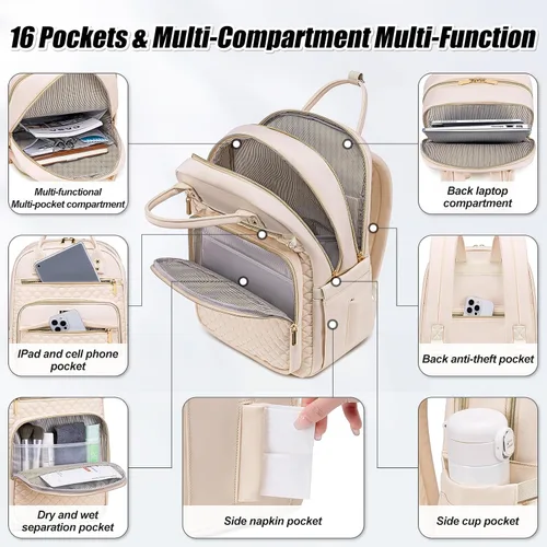 Miniatura 4 de Mochila Tealari para laptop para mujeres, mochila para laptop de 15.6 pulgadas para el trabajo, mochila de viaje impermeable, mochila universitaria