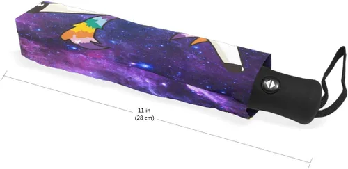 Miniatura 5 de Wamika Divertido paraguas de unicornio con diseño de galaxia y nebulosa, cierre automático, diseño de estrellas arcoíris, compacto, resistente al
