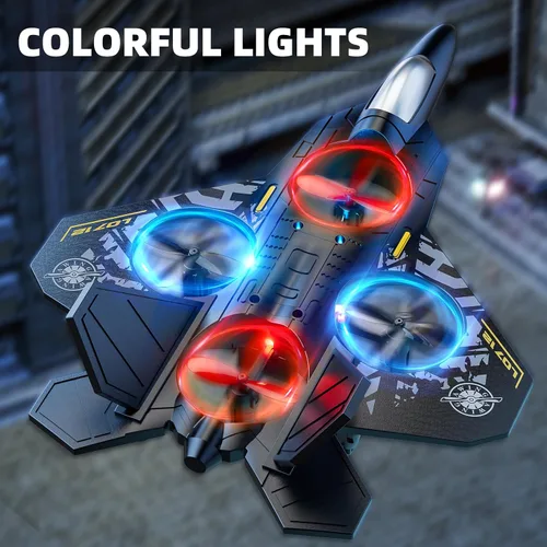 Miniatura 4 de Avión de control remoto de espuma MSKOLER para niños de 8 a 12 años, avión RC de 2.4 GHz con luces coloridas, volteretas de 360° y giros Gris