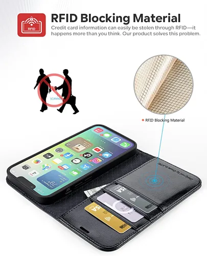 Miniatura 3 de OCASE Funda de piel sintética compatible con iPhone 14, con tarjetero y función atril con bloqueo RFID [carcasa interior de TPU a prueba de golpes]