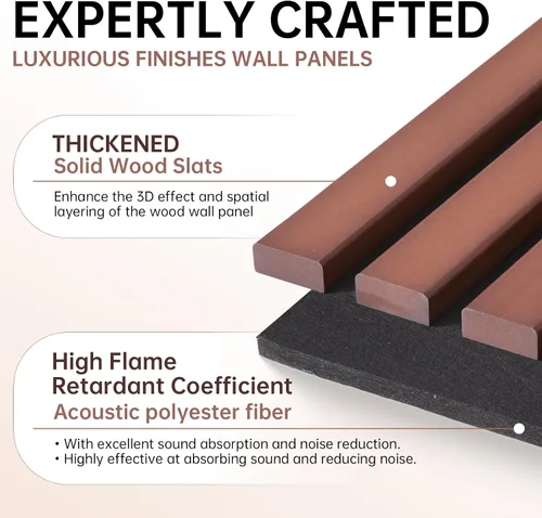 Miniatura 3 de NAVREX 2 paneles acústicos de listones de madera maciza para pared y techo, panel de pared acanalado 3D resistente al fuego que absorbe el sonido