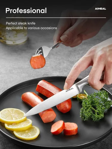 Miniatura 7 de Aiheal Cuchillos para carne, juego de 8 cuchillos de carne de acero inoxidable, nunca necesita afilar el juego de cuchillos para carne, cuchillos