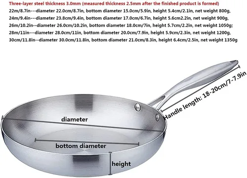 Miniatura 5 de Sartén de acero inoxidable, sartenes de grado profesional para cocinar, sartén antiadherente de acero inoxidable con revestimiento de tres capas