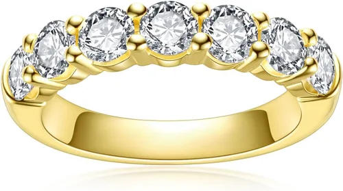 Total 2.1cttw Moissanita 7 piedras Eternity Band D Color VVS1 Corte Redondo 14K Oro Amarillo Chapado en Oro 925 Anillos de Compromiso de Boda para