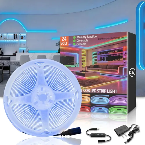 Miniatura 13 de Tira de luces LED COB verde de 10 pies, 24 V, regulable, alta CRI95+, ultra brillante, flexible, tira de luces LED, tira de luces para el día de San