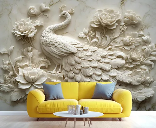 Miniatura 2 de Papel tapiz de pavo real, murales de pavo real de lujo, papel tapiz retro en relieve floral para niños y niñas, decoración de pared de dormitorio