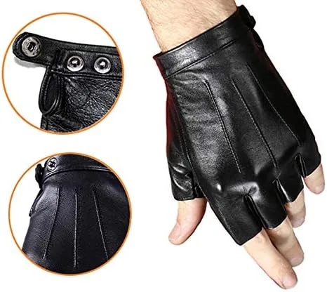 Miniatura 3 de Guantes de conducción sin dedos, de piel sintética, para deportes al aire libre, guantes de medio dedo para hombres, mujeres y adolescentes