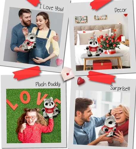 Miniatura 4 de DolliBu Mapache de peluche con texto en inglés "I Love You", bonito animal de peluche con camisa roja y nombre, regalo personalizado para el día