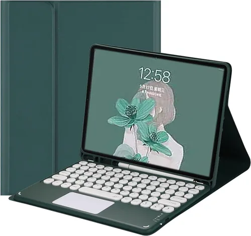 Miniatura 12 de Funda de teclado para Samsung Galaxy Tab A8 de 10.5 pulgadas 2022, teclado táctil de tecla redonda, teclado inalámbrico desmontable magnético Azul