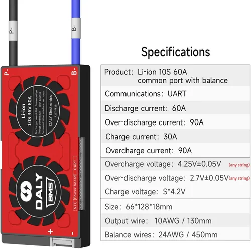 Miniatura 5 de DALY BMS inteligente con control inalámbrico Bluetooth SOC UART 10S 36V 60A 3.7V Li-ion placa de protección de batería con cables de equilibrio BMS