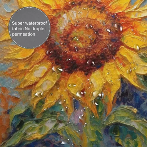 Miniatura 4 de YLATY2395 - Cortina de ducha de girasol para baño, pintura al óleo, hojas verdes, flores, bohemio, tela amarilla abstracta, moderna, impermeable
