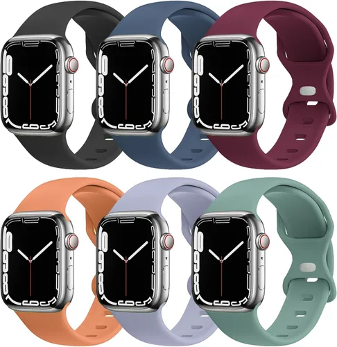 Paquete de 6 correas compatibles con Apple Watch de 1.496 in 1.575 in 1.614 in 1.654 in 1.732 in 1.772 in 1.929 in, correas deportivas de silicona