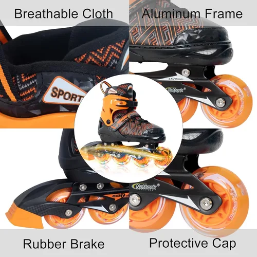 Miniatura 6 de Nattork Patines en línea ajustables para niños y niñas, azul negro rojo con ruedas iluminadas, patinaje sobre ruedas juvenil para principiantes de 3