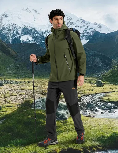 Miniatura 2 de MAGCOMSEN Chaqueta impermeable Softshell para hombre, con forro polar, ligera, con capucha, rompevientos, para invierno, senderismo, táctica