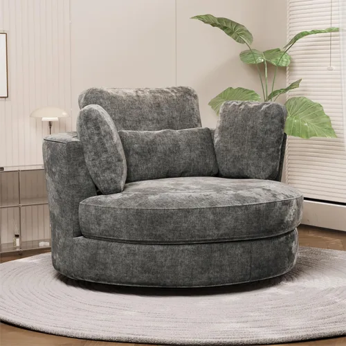 Miniatura 21 de Chifee & Vingol Silla decorativa giratoria de gran tamaño de 40.35 pulgadas, silla redonda tapizada de barril con almohadas, sillas giratorias