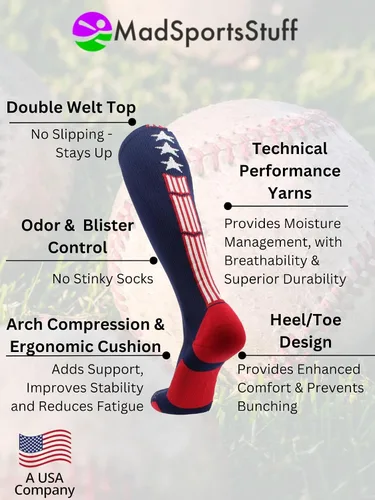 Miniatura 3 de MadSportsStuff Patriot USA Flag - Calcetines de estrellas y rayas para béisbol, sóftbol, fútbol, niños, niñas, hombres y mujeres, sobre