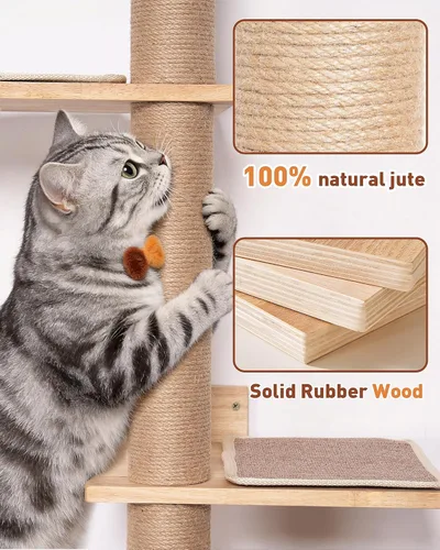 Miniatura 3 de Árbol para gatos de 80.3 pulgadas de alto para pared, árbol de gato de 5 niveles de piso a techo, árbol para gatos ajustable montado en la pared