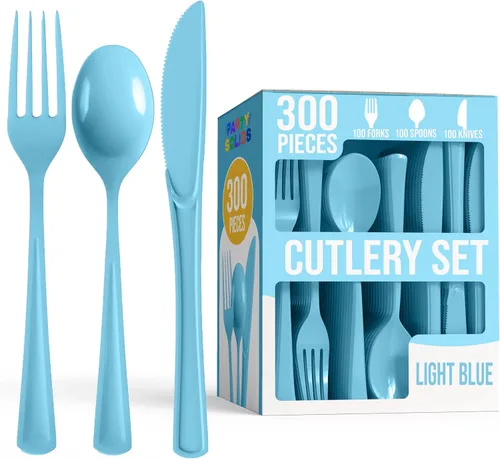 Miniatura 13 de Party Solids - Juego de cubiertos de plástico negro resistente de 300 piezas, cubiertos desechables negros resistentes, juegos de utensilios, 100