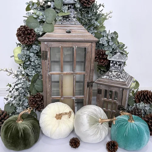 Miniatura 6 de Winlyn 4 calabazas decorativas de terciopelo rústico sintético, color verde, verde azulado, blanco, 5 pulgadas, para regalos, otoño, boda, Acción